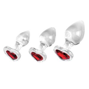 Adam & Eve Red Heart Gem Glass Plug Set